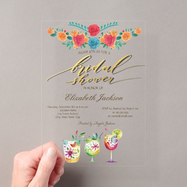 Invitations En Acrylique Fleurs Mexicaines Boissons Baby Shower Mariée (In situ (ordinateur de poche))