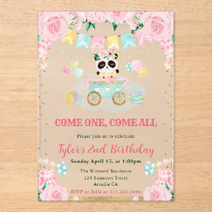 Invitations En Acrylique Fleurs Rose Aquarelle Panda Anniversaire Enfants