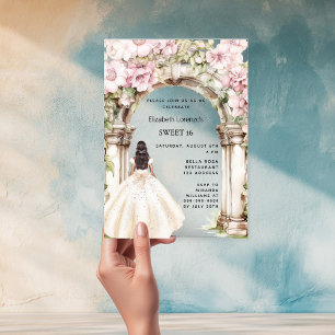 Invitations En Acrylique Fleurs roses en arche sur une robe blanche transpa