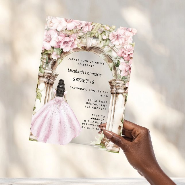 Invitations En Acrylique Fleurs roses robe arche claire Sweet 16 (Créateur téléchargé)