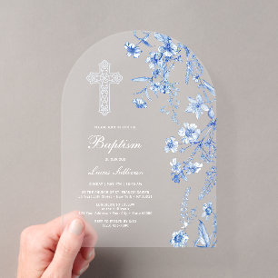 Invitations En Acrylique Fleurs sauvages bleues françaises Arche Baptême