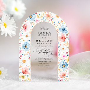 Invitations En Acrylique Fleurs sauvages de prairie Élégant Mariage Bohème