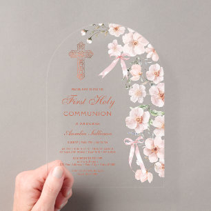 Invitations En Acrylique Fleurs sauvages roses et arches de rubans pour la