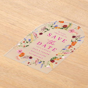 Invitations En Acrylique Fleurs sauvages vibrantes Mariage givré Enregistre