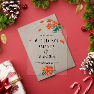 Invitations En Acrylique Fleurs Tropicales Élégantes Mariage Bienvenue