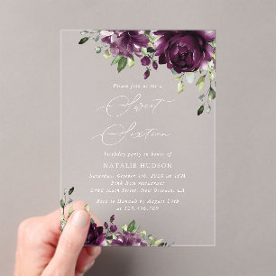 Invitations En Acrylique Fleurs violettes, Fleurs de prune, Boho, Sweet 16
