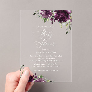 Invitations En Acrylique Fleurs violettes, Fleurs de prunes, Boho, Baby sho