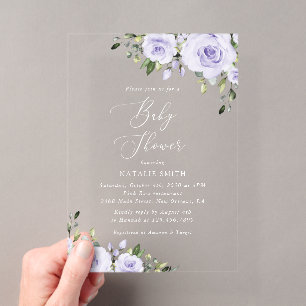 Invitations En Acrylique Fleurs violettes, Lilac Flowers, Boho, Baby shower