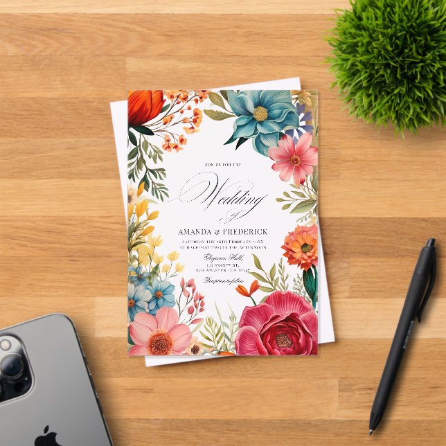 Invitations En Acrylique Fleurs vives Fiesta mexicaine Mariage transparent (Insitu (Carte d'invitation))
