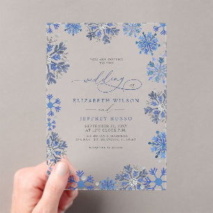 Invitations En Acrylique Flocons de neige Argent Bleu Noël Mariage d'Hiver