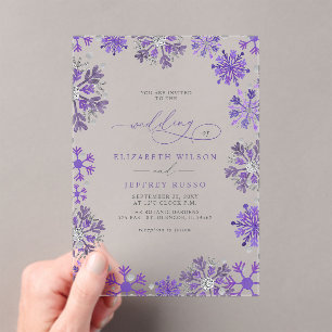 Invitations En Acrylique Flocons de Neige Argent Violet Noël Hiver Mariage