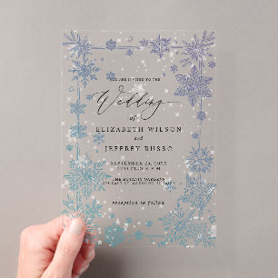 Invitations En Acrylique Flocons de neige bleus élégants Mariage d'hiver
