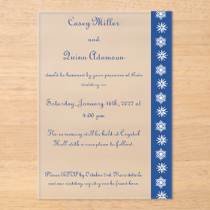Invitations En Acrylique Flocons de neige d'hiver en acrylique bleu mariage