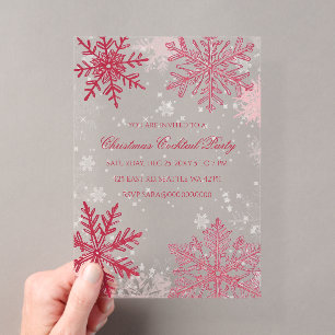 Invitations En Acrylique Flocons de neige élégants Cocktails de Noël rose r
