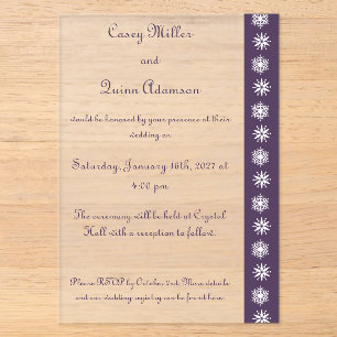 Invitations En Acrylique Flocons de neige hivernaux en acrylique violet pou