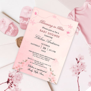 Invitations En Acrylique Floraison moderne dans le Baby shower rose pâle Bl