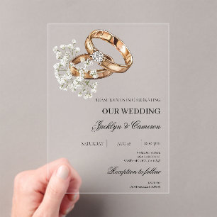 Invitations En Acrylique Floral blanc avec Mariage anneau
