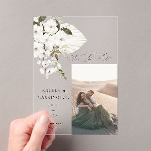 Invitations En Acrylique Floral Boho blanc Enregistrer la photo Date