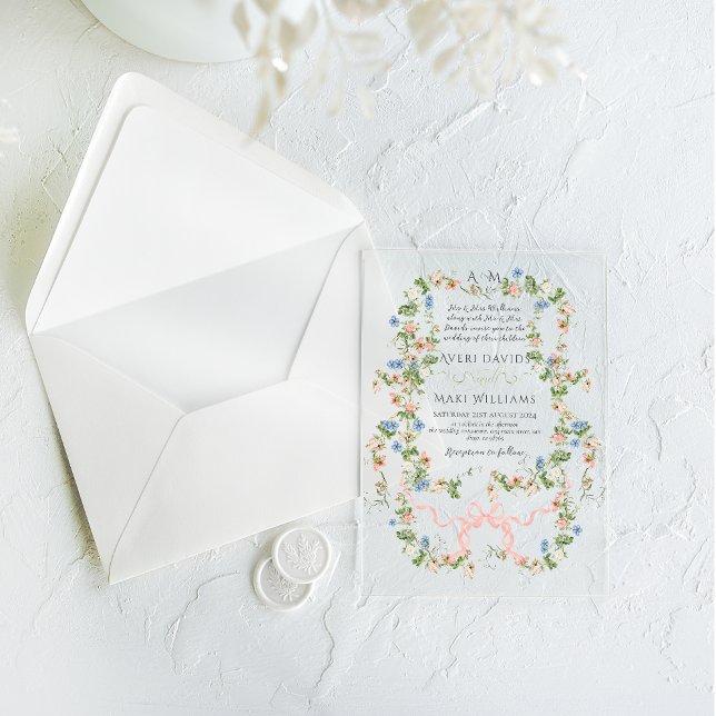 Invitations En Acrylique Floral Bow Garden Rustique Élégant Mariage photo (Créateur téléchargé)