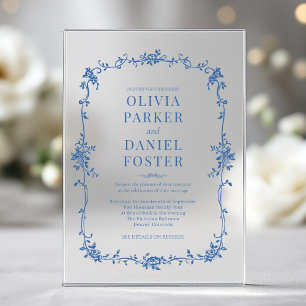 Invitations En Acrylique Floral Français Victorian Royal Blue Mariage