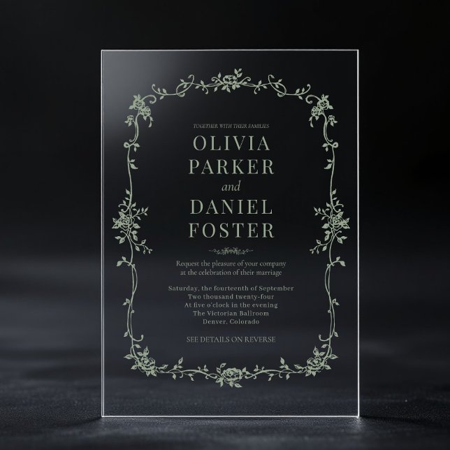 Invitations En Acrylique Floral Français Victorian Sage Mariage vert (Créateur téléchargé)
