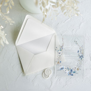 Invitations En Acrylique Floral Quelque chose de bleu avant de faire Fête d