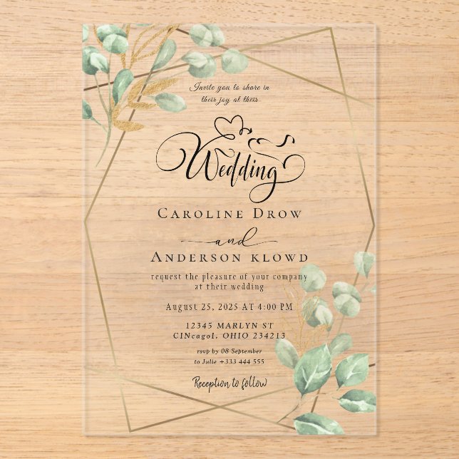 Invitations En Acrylique Floral Wedding (Recto)