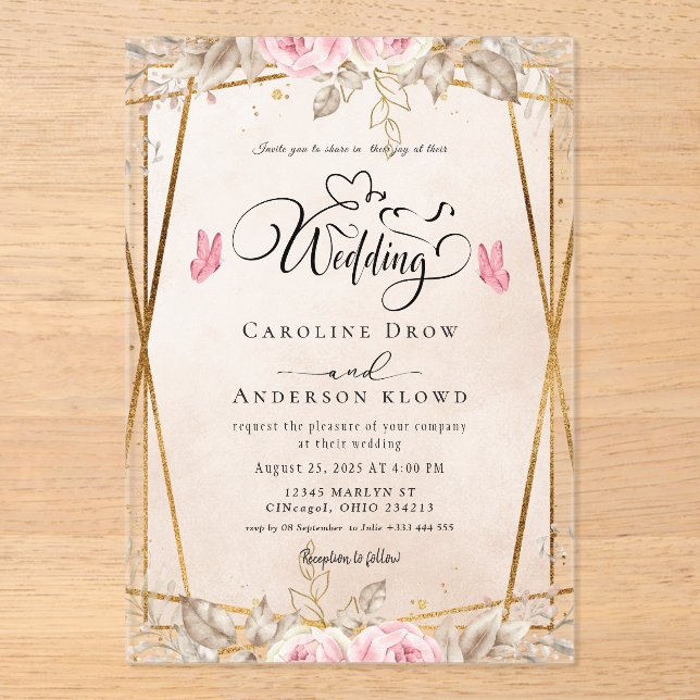 Invitations En Acrylique Floral Wedding (Recto)
