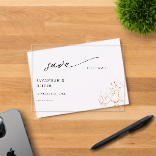 Invitations En Acrylique Flore dorée Enregistrer la date