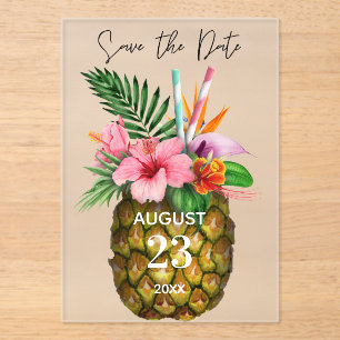 Invitations En Acrylique Flore et ananas hawaïens tropicaux Enregistrer la