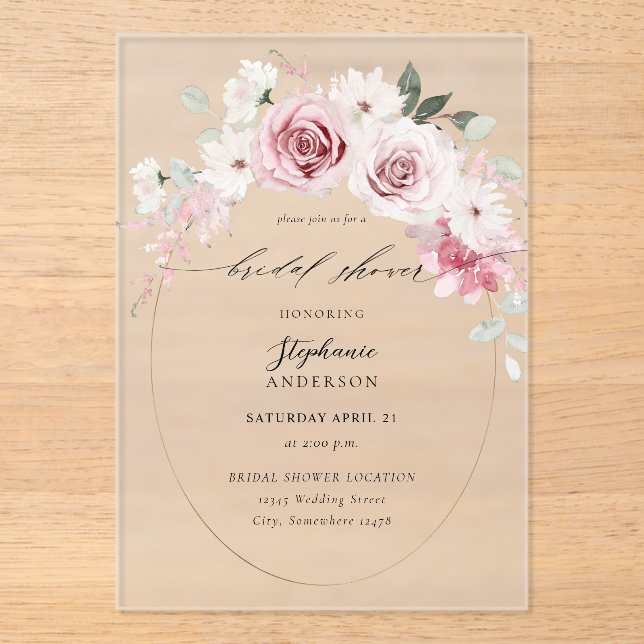 Invitations En Acrylique Flore rose pâle 2 Fêtes des mariées (Recto)