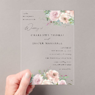 Invitations En Acrylique Flore rose pâle et Mariage succulent V2