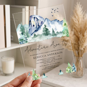 Invitations En Acrylique Forêt de pins de montagne pour enterrement de vie