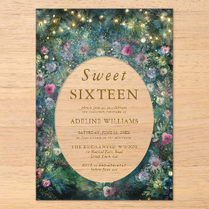 Invitations En Acrylique Forêt Enchantée Roses Sauvages Boisées Sweet 16