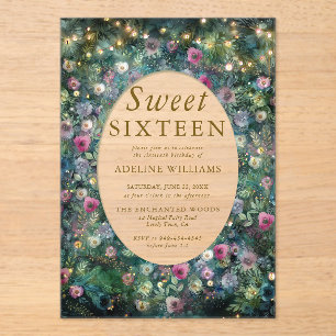 Invitations En Acrylique Forêt Enchantée Roses Sauvages Boisées Sweet 16