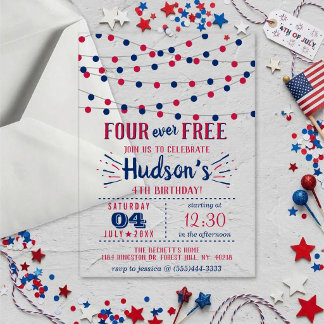 Invitations En Acrylique Four Ever Free ! Fête d'anniversaire du 14 juillet