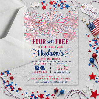 Invitations En Acrylique Four Ever Free ! Fête d'anniversaire du 4 juillet 