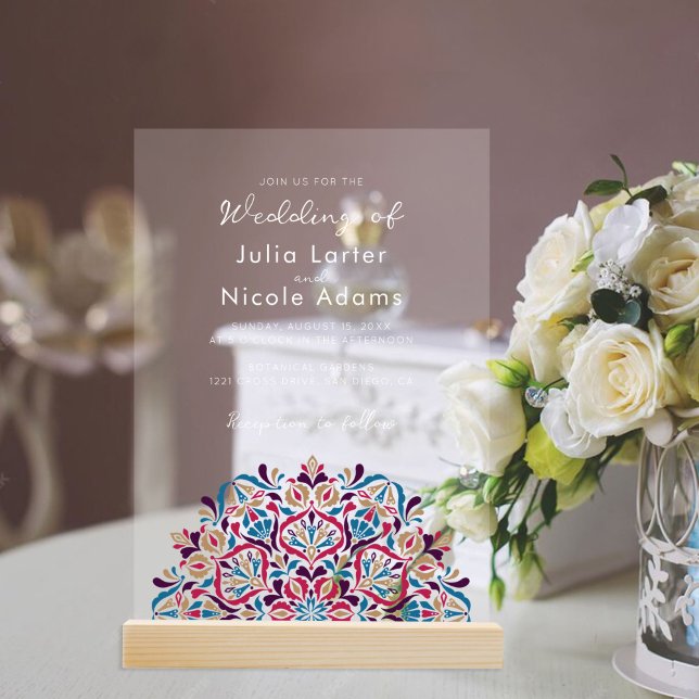 Invitations En Acrylique Fragrance florale vibrante Délice Mandala Mariage (Créateur téléchargé)