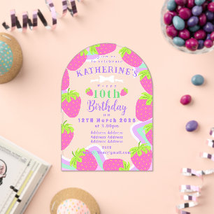 Invitations En Acrylique Fraise Anniversaire rose Carte d'invitation