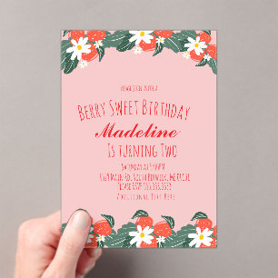 Invitations En Acrylique Fraises Dessinées à la Main Baie Doux Anniversaire