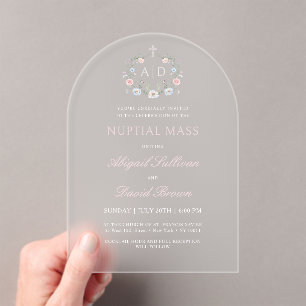 Invitations En Acrylique Frame floral Messe nuptiale Mariage religieux