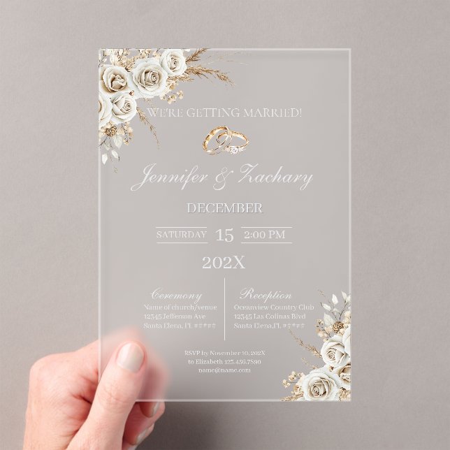 Invitations En Acrylique Frosted acrylic boho wedding (In situ (ordinateur de poche))
