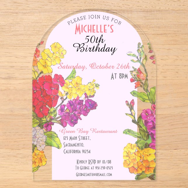 Invitations En Acrylique Fruit 50e anniversaire transparent chic (Recto)