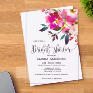 Invitations En Acrylique Fuchsia Fête des mariées florale