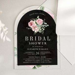 Invitations En Acrylique Fuchsia Floral Eucalyptus Noir Mariage