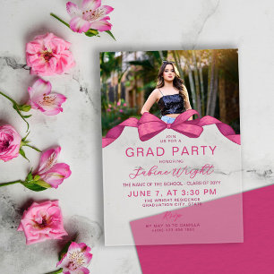 Invitations En Acrylique Fuchsia Rose Bow Photo Graduation Party