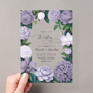 Invitations En Acrylique Fumée de Lavande, Cendre de Lilas et Mariage à la