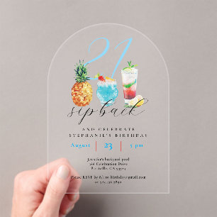 Invitations En Acrylique Fun Summer Sip Back Cocktails 21e Anniversaire