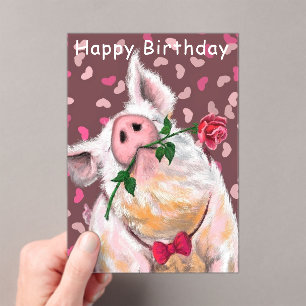 Invitations En Acrylique Funny Happy Birthday Card Porc Gentleman avec Rose