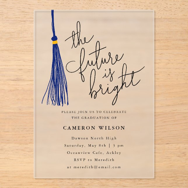 Invitations En Acrylique Futur est Bleu Bleu brillant Tassel Graduation Par (Recto)